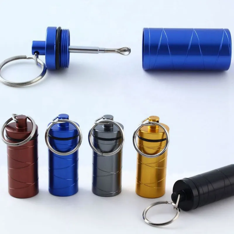 Rauchen bunte tragbare Aluminium-Schlüsselanhänger Trockenkräuter Tabak Gewürz Miller Pille Teleskoplöffel Aufbewahrungsflasche Stash Case Snuff Snorter Sniffer Snuffer Jars DHL