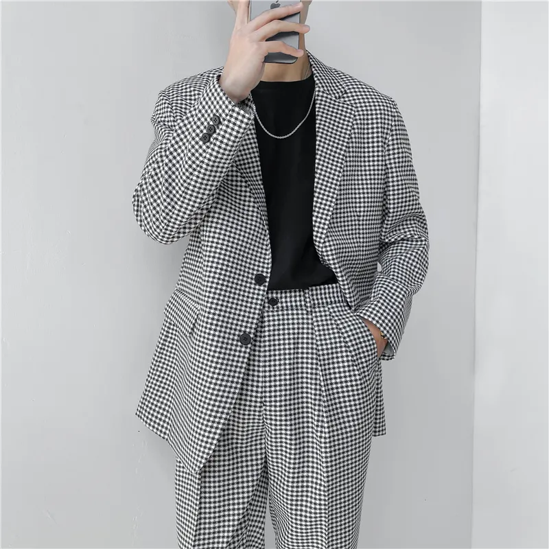 Męskie garnitury mary męskie koreańskie eleganckie streetwear luźne swobodne vintage kratą garnitur Blazers kurtki marka mody mody sukienki ślubne płaszcz man 230912