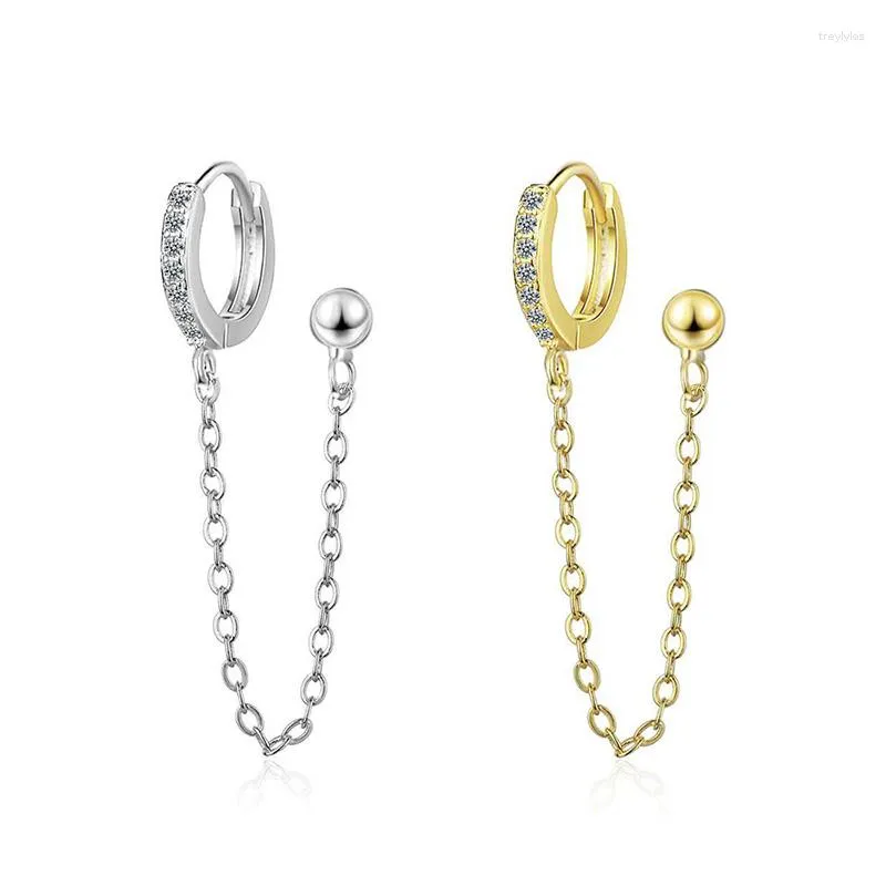Boucles d'oreilles à clous, 1 pièce, oreilles doubles percées, chaîne de perles rondes, cerceau à maillons combinés pour femmes/filles