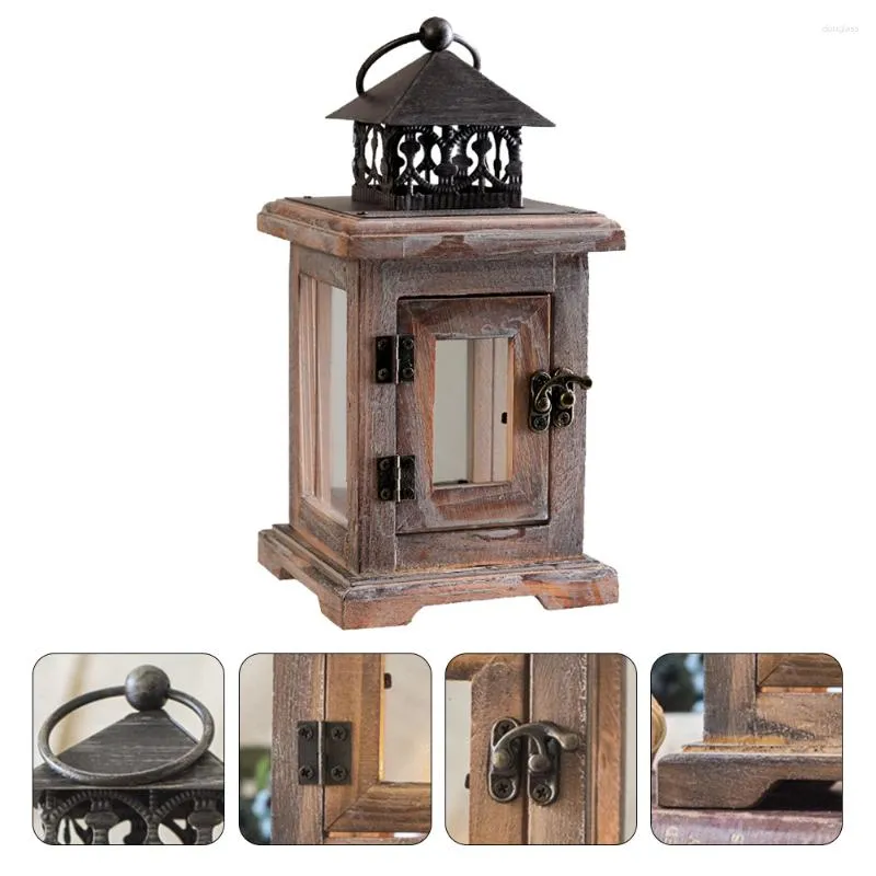 Candle Holders Retro Candlestick Wind Lamp Desktop Wood Lantern Outdoor Wedding Decor Delicate Decorative Metal Holder Household Rural