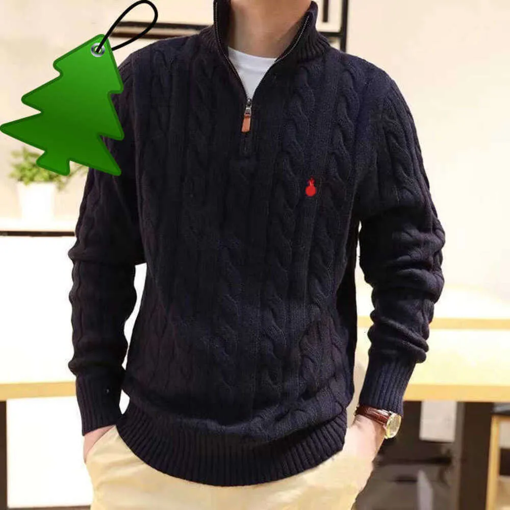 Designer Knitted Horse Twist Polo Mens Zip Up Sweaters With