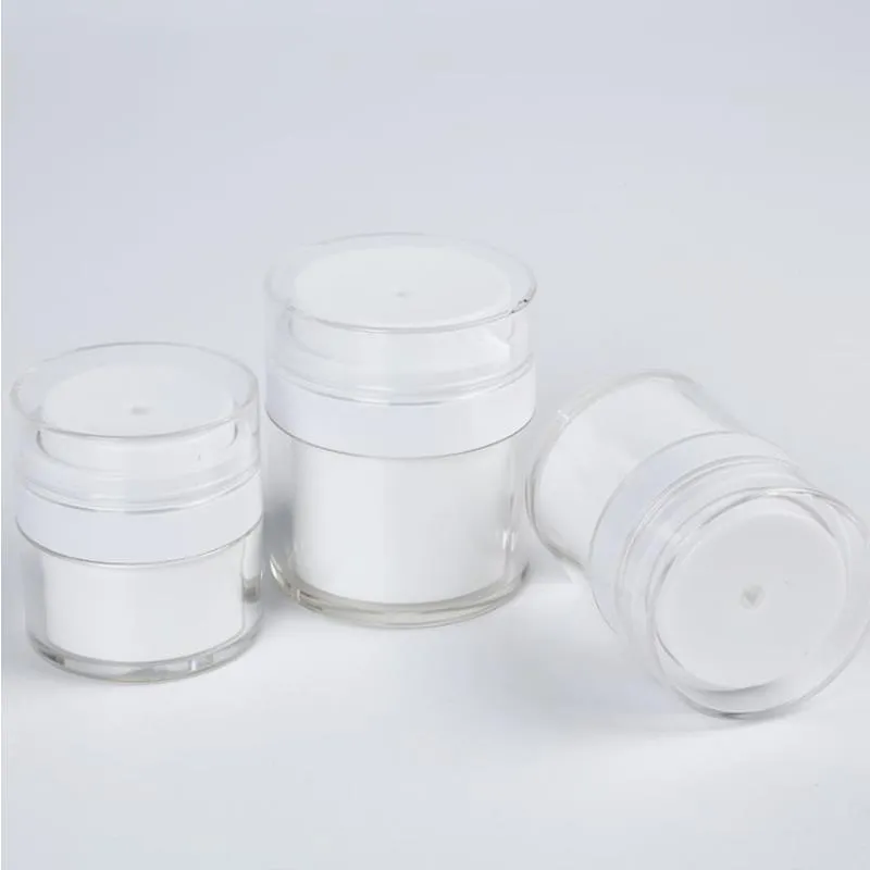 15 30G Vit enkel luftlös kosmetisk flaska 50g akryl vakuum grädde burk kosmetika pump lotion container oxqad