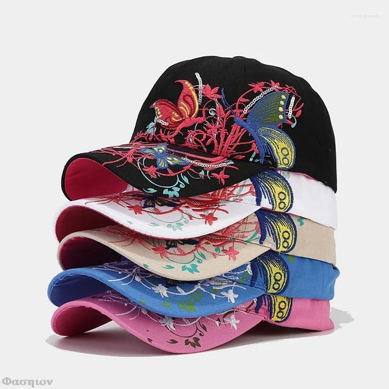 Visières Style coréen paillettes brodé papillon casquette de Baseball rouge à lèvres marée chapeau femme visière casquettes dames soleil plage chapeaux