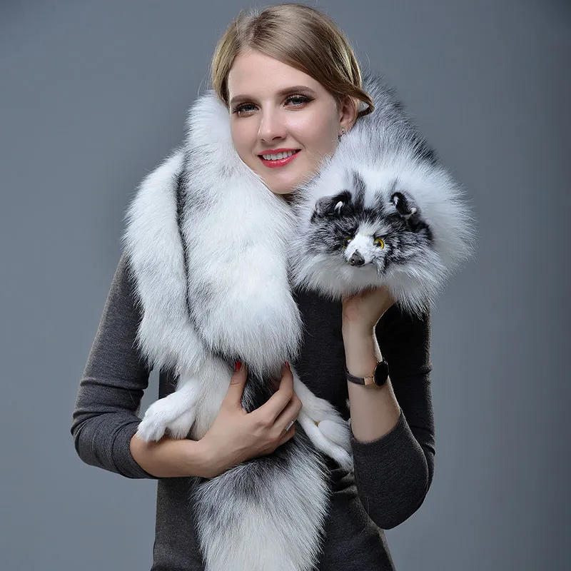 Unisex Whole Pelt Real Fox Fur Shawl Scarf Winter Warm Cape Wrap Fur Collar Neck Warmer