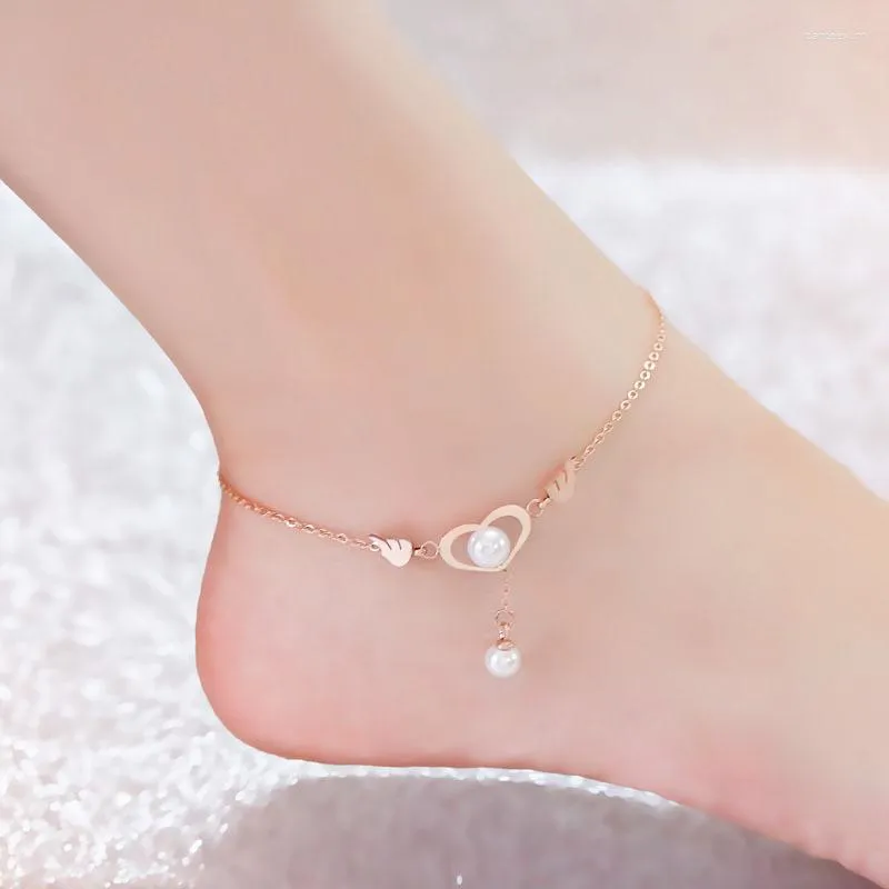 Cavigliere 2023 versione coreana della cavigliera da donna a forma di cuore in oro rosa piedi gioielli da regalo per feste da donna