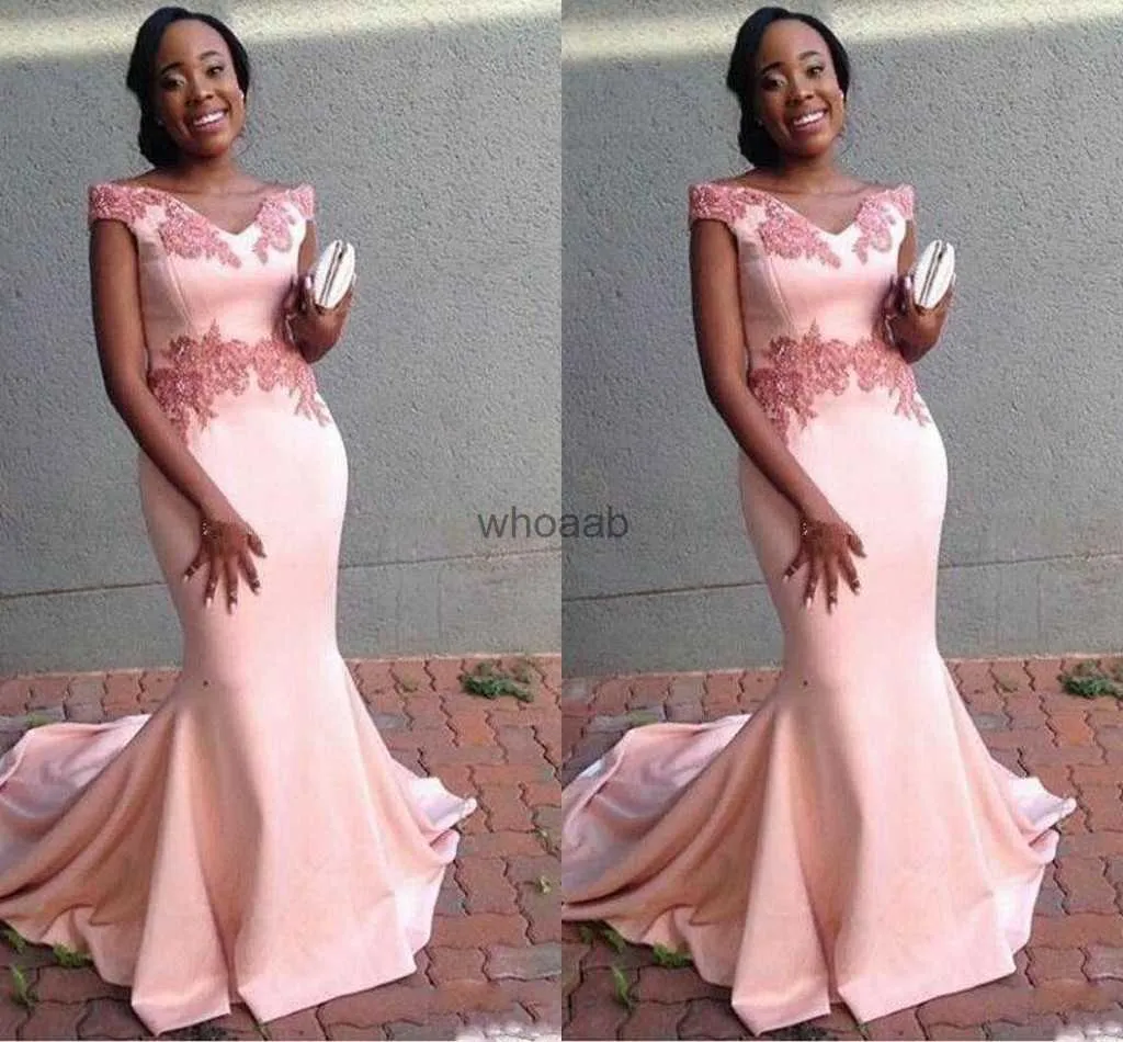 Street Style Dresses Sexy African Blush Pink Plus Size Mermaid Prom Dresses Lace Applique Off Shoulder Formal Dress Evening Gown Party Dress Robe Vestidos HKD230912