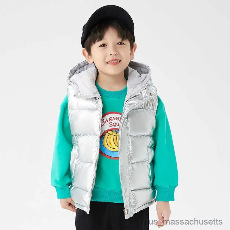 Down Coat Autumn Winter Boys Hooded Down Vests 2023 New Girls Fashion Thicken Warm Jacket Waistcoat Kids Clothing Teens Vest Coats R230912