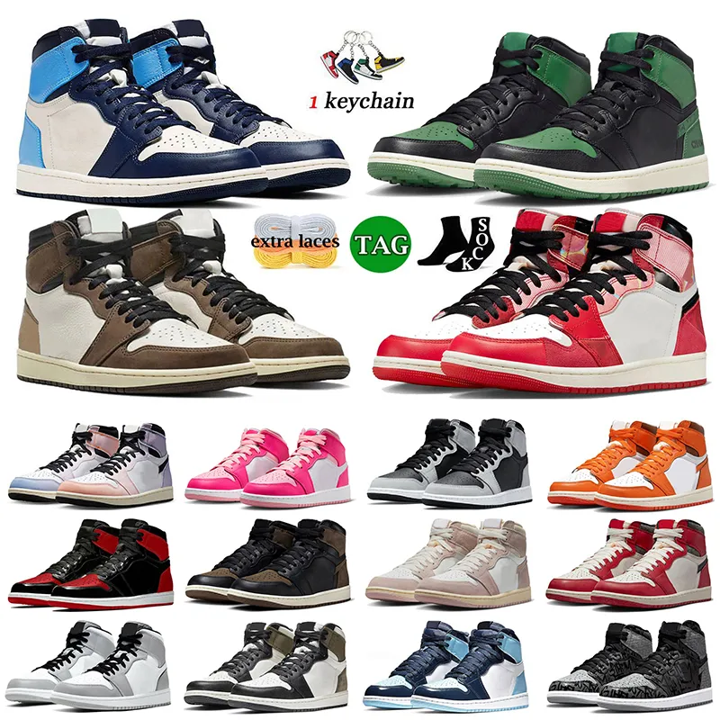 Traivs 1 basketbalschoenen voor heren dames Jumpman 1s Satin Bred High Eastside Golf Unviersity blauw gewassen roze denim Starfish Lost Found OG sneakers sneakers