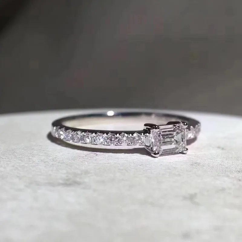 Anel de diamante quadrado real 925 prata esterlina festa de casamento anéis para mulheres homens promessa jóias de noivado