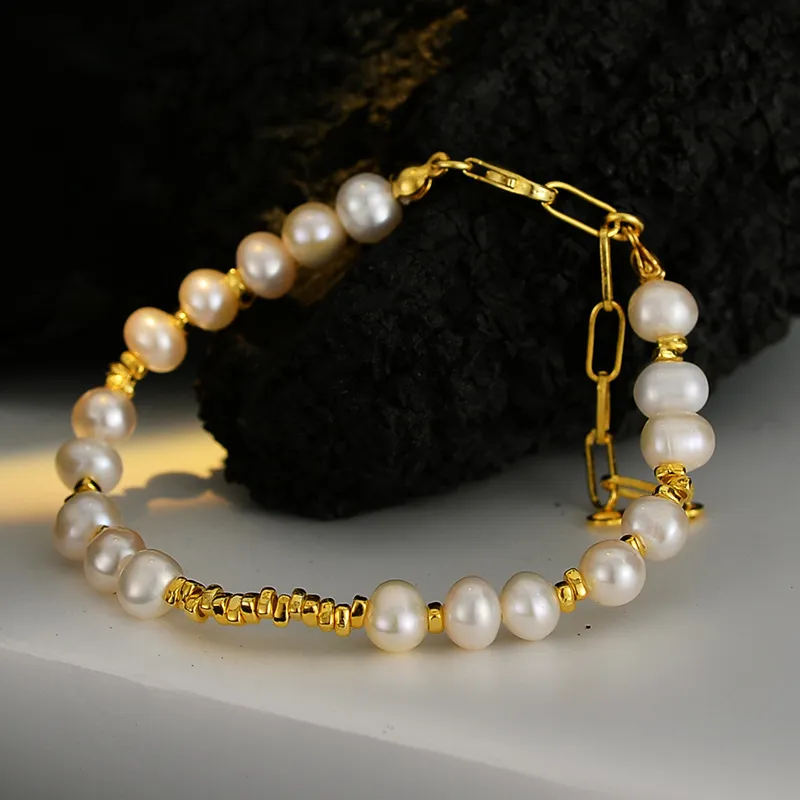 Fashion light luxury freshwater pearl broken silver bracelet female S925 sterling silver new Chinese style hand ornaments