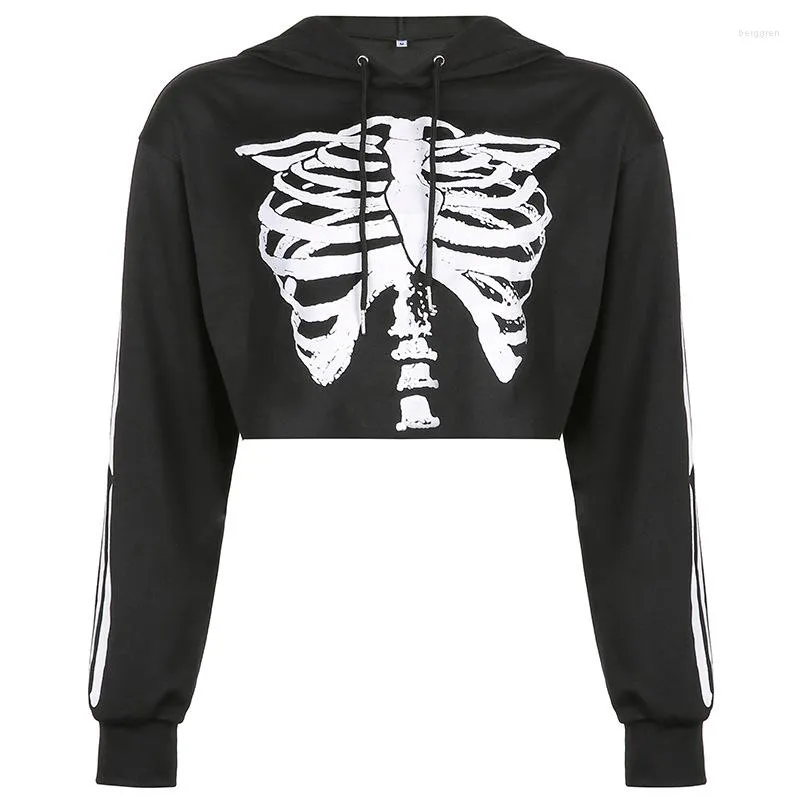 Kvinnors hoodies Autumn Winter Gothic Harajuku Black Skull Bone Print Cool Girl Punk Loose Long Sleeve Fashion Sweatshirt