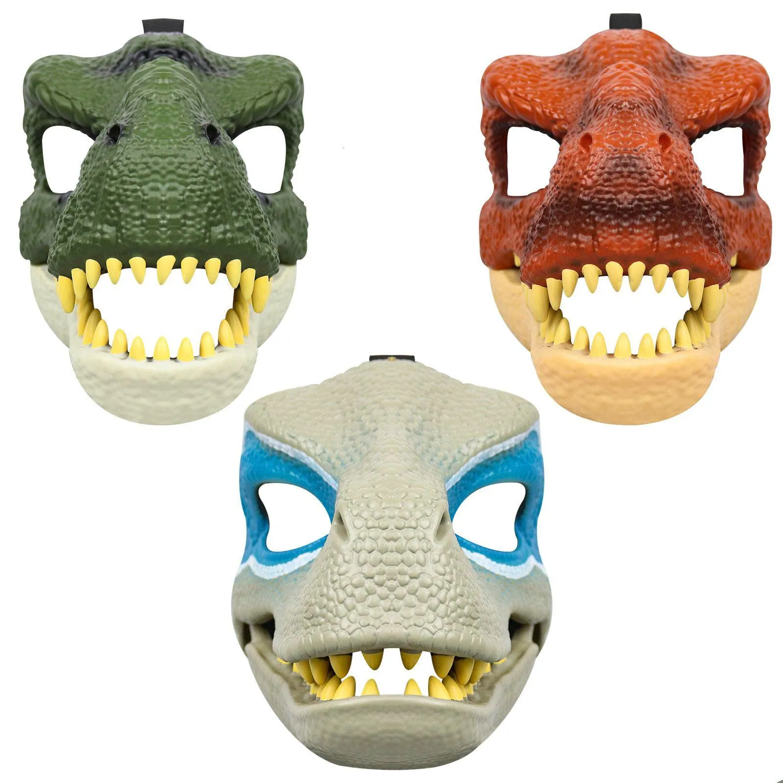 Party Masks 3D Dinosaur Mask Livelike Raptor Dino Moving Jaw High Quality PVC Headwear Halloween Children Toy Carnival Gift Drop Deliv Dha9i