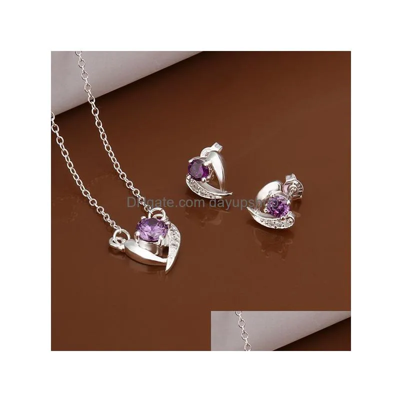 high grade 925 sterling silver piece sapphire jewelry sets dfmss535 brand new factory direct sale wedding 925 silver necklace earring