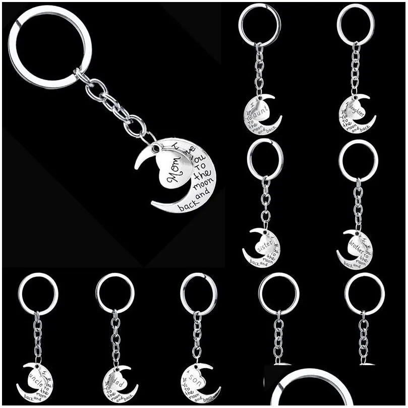 Key Rings I Love You To The Moon And Back Heart Keychain Family Member Letter Grandma Grandpa Son Dad Mom Sister Ring Bag Hangs Fashio Dhkrh