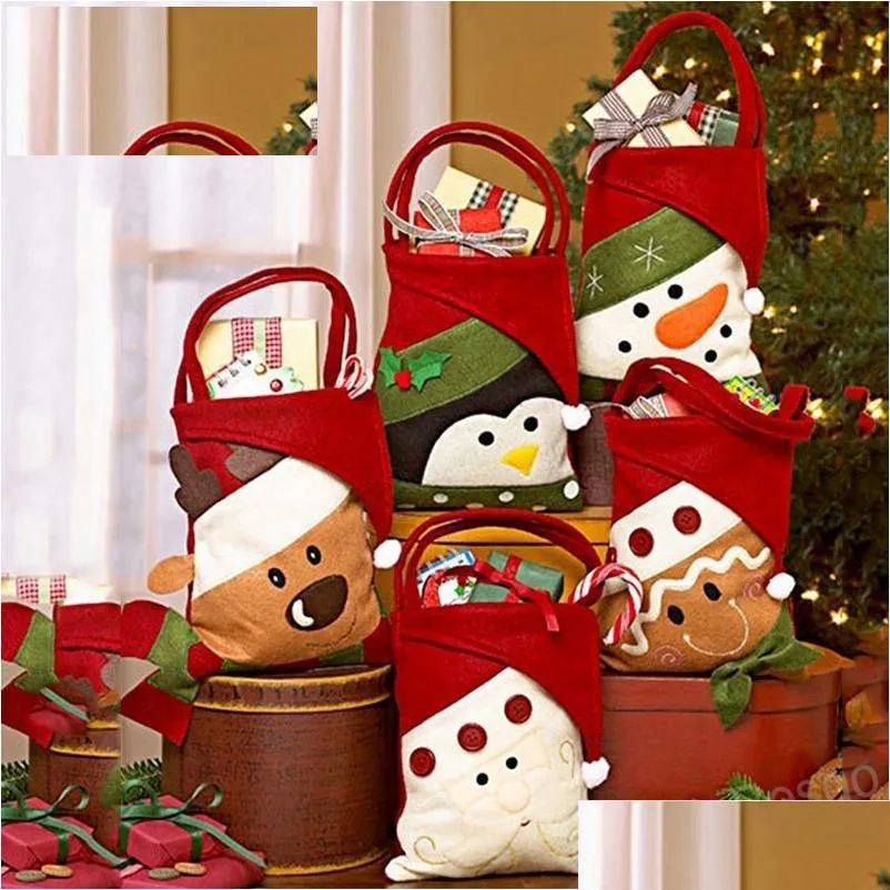 Décorations de Noël Sac de rangement de bonbons Cadeau Eve Bonhomme de neige Sacs fourre-tout Feutre Sac à main en tissu BH4336 Drop Livraison Maison Jardin Fête Fête S Dhkyn