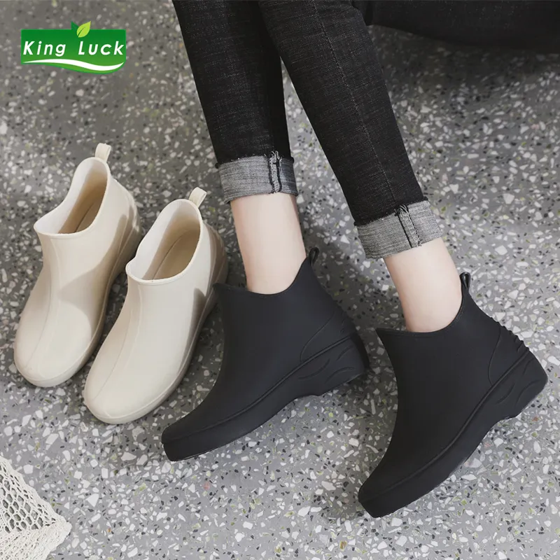 Rain Boots 0,6 kg Kingluck Women Rain Boots Gummi Slip-on Shoes Girls For Water Waterproof Plastic White Ankle Ladies ANKL Female Boot 230912