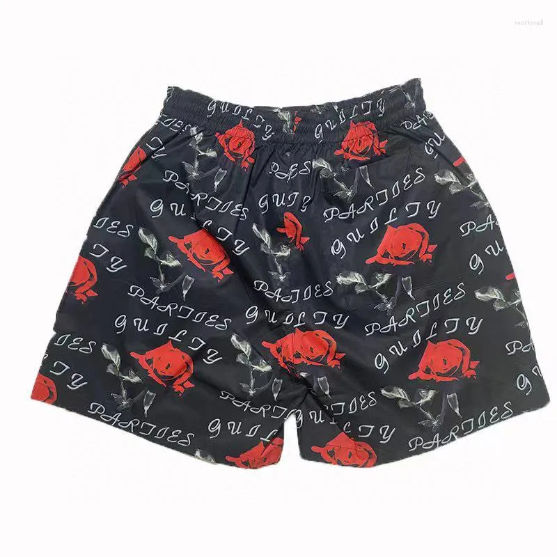 Männer Shorts 2023 Mode Männer Kleidung Hawaii Kurze Hose WACKO MARIA Kordelzug Volle Rose Druck Frauen