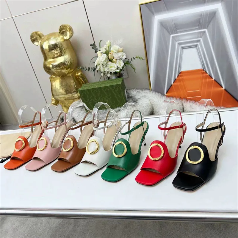 Designer women`s high heel sandals Summer Fashion leather slippers Sexy Party shoes Designer shoes High Quality High Heels Hotel Fashion heels 7cm with box 35-44