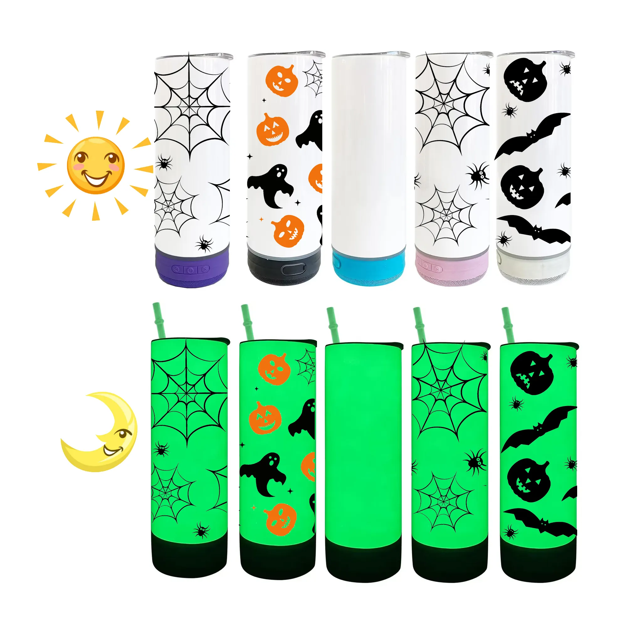 Ready to ship warehouse blank sublimation double walled stainless steel vacuum insulated 20oz glow speaker Smart music tumbler mix 5 colors with lids 25pcs/case