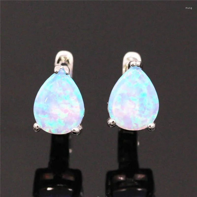 Boucles d'oreilles à dos en pierre opale pour femme, petite goutte d'eau délicate, cristal, mariage, Vintage, couleur argent, Clip pour femmes