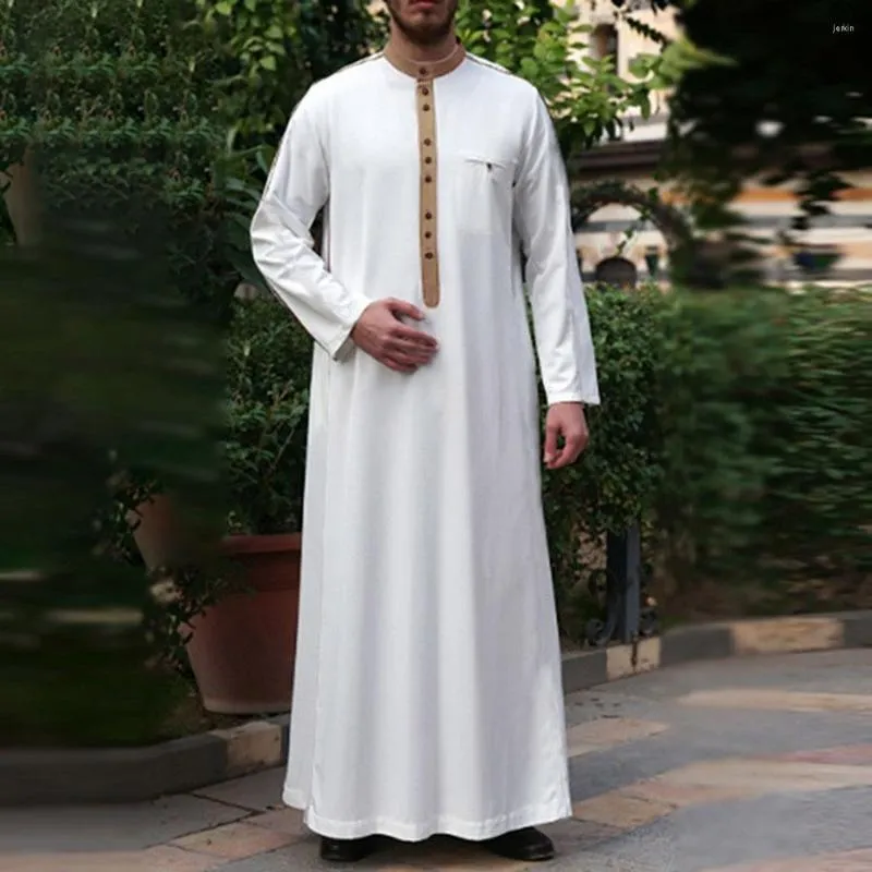 Etniska kläder Jubba Thobe Ramadan Eid Muslim Fashion Men Mellanöster Arabian Kaftan Lone Sleeve Button Top Casual Man Robe