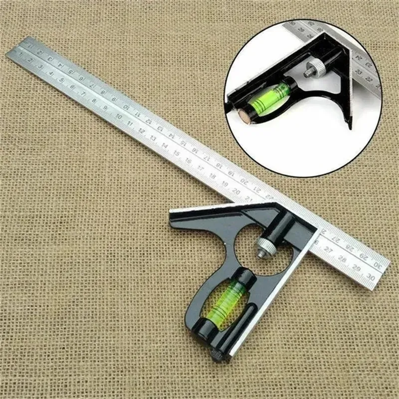 Adjustable Combination Spirit Level Ruler 30cm Angle Square Protractor Measuring Tools Set Precise Stainless Steel Aluminum