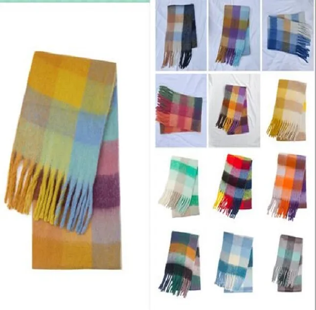 Mode Luxe Grote maat 210*40 Sjaal Heren Dames Kasjmier Plaid Wraps Student Bib Warme sjaal Regenboog Dikke tralie Tasse Jacquard patroon Kasjmier sjaal