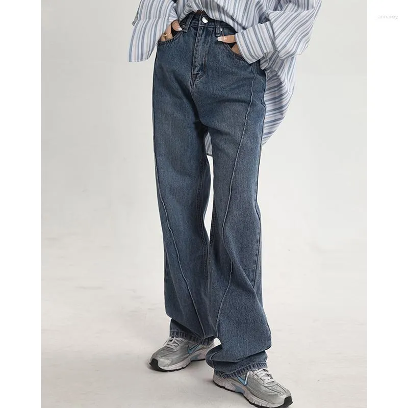Jeans da donna Pantaloni dritti blu Pantaloni vintage da donna a vita alta Pantaloni larghi Moda Streetwear Casual Estate Gamba larga Premium