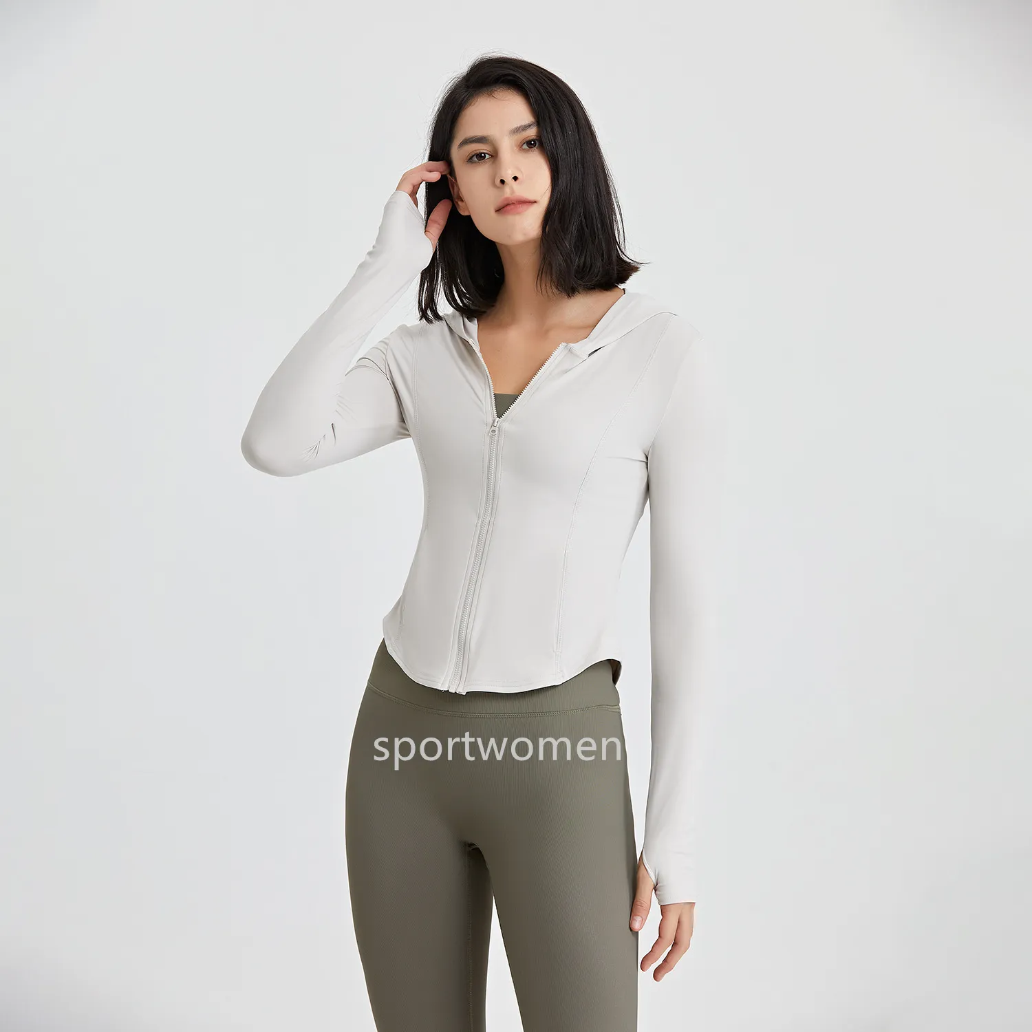 Lu-066 Felpa con cappuccio da donna Yoga a maniche lunghe Giacca Outfit Tinta unita Nudo Sport Modellante Vita attillata Fitness Allentato Jogging Abbigliamento sportivo Per donna Giacca con cappuccio