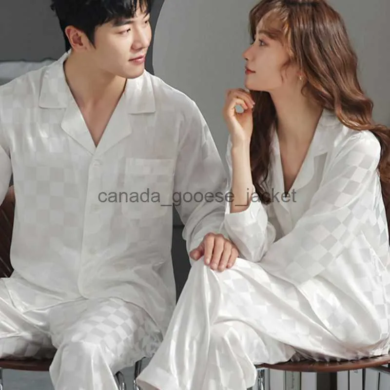 Couple Men Women Silk Satin Pajamas Sets Long Sleeve Pyjamas Sleepwear  Nightwear 