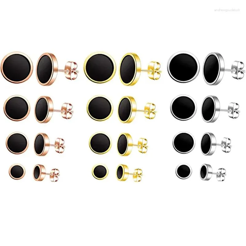 Orecchini a lobo WKOUD 4 paia/12 paia Punk rotondi diversi colori in acciaio inossidabile per uomo donna 6mm 8mm 10mm 12mm Un set