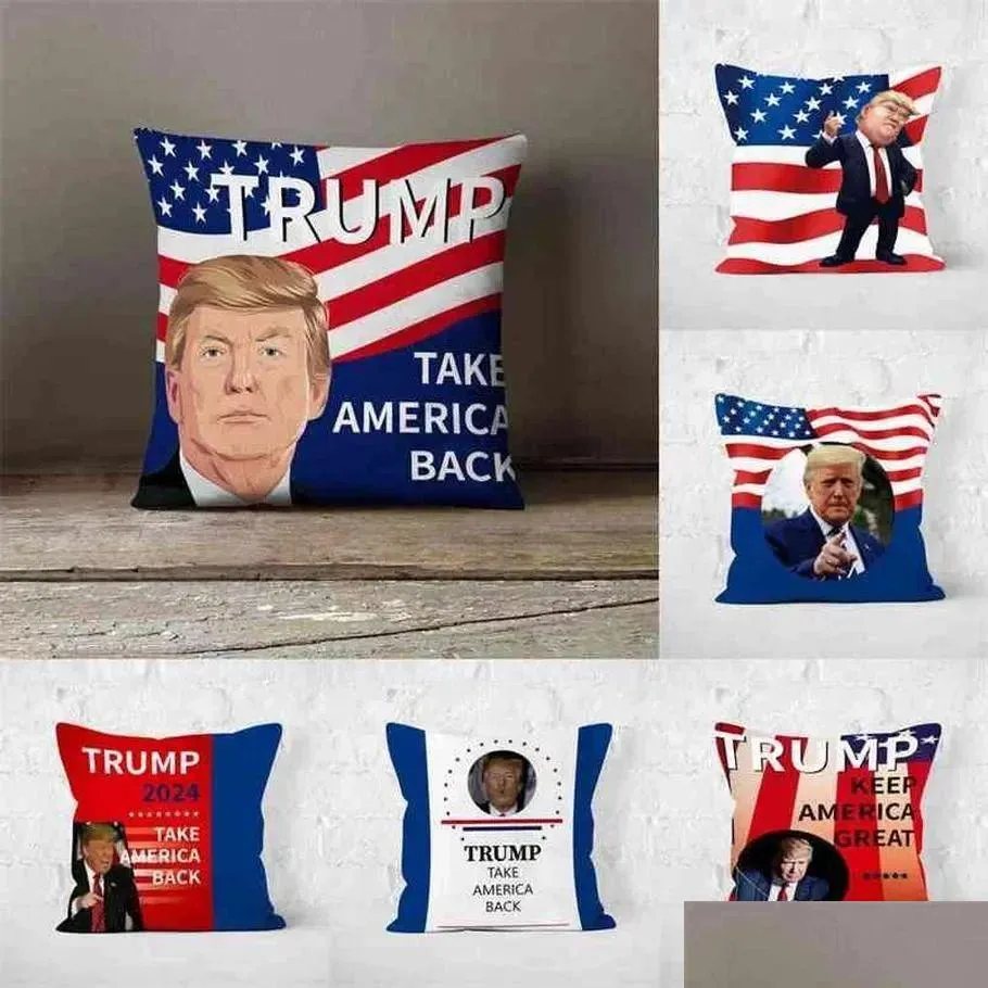 Party Favor 7 colors Linen poduszka er Trump 2024 Rzuć poduszka obudowa US Flag Flag Niepodległość Prezenty domowe sofa sofa