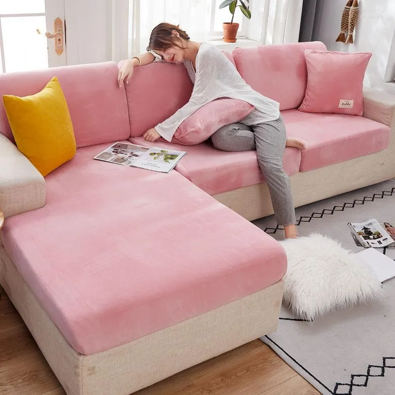 Fodere per sedie Fodera per cuscino per sedile in velluto tinta unita Protezione per mobili elasticizzata per soggiorno Animali domestici Divano lavabile