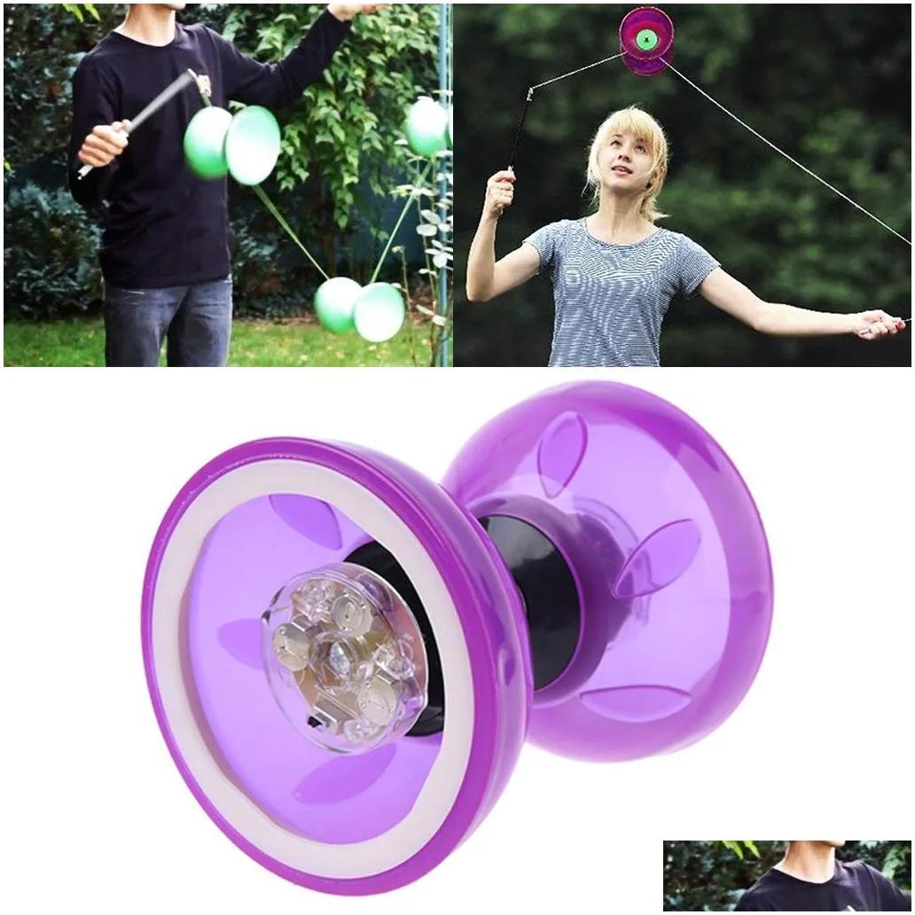 professional rolling diabolo yoyo toys set height speed light up glow classic rolling toys juggling rope bag kongzhu 201214