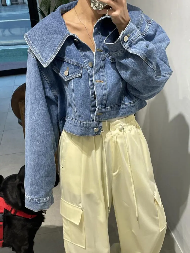 Kurtki damskie Blue Doll Kołnierz jeansy kurtki dla kobiet streetwear vintage koreańskie odzież swobodne y2k tops moda słodka różowa jeansowa płaszcz prosty 230912