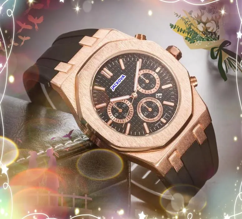 Real tiene caja con tornillo relojes famosos para hombres cron metro movimiento de cuarzo reloj de tiempo masculino banda de goma de acero