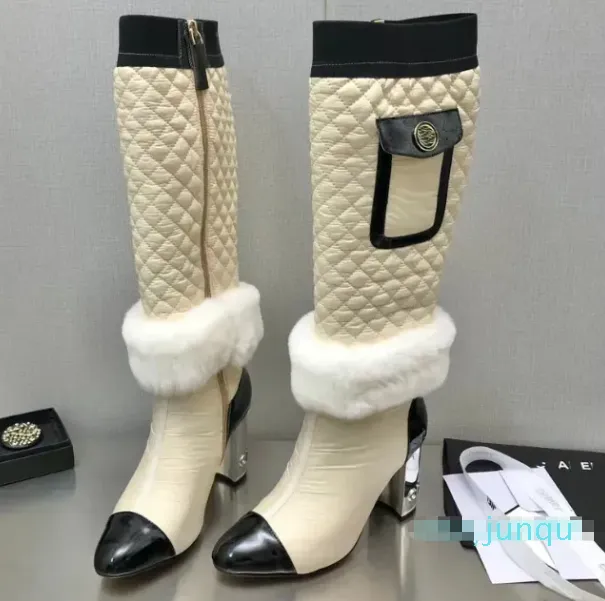 Elektriska broderade stövlar Sexig färgmatchande läder pannband logotyp stövlar lady höst vinter match med olika högklackade sko