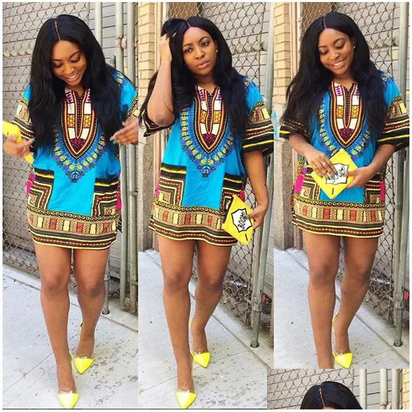 Abiti casual di base All'ingrosso-Moda Donna Tradizionale stampa africana Abito Dashiki Manica corta Party Drop Delivery Abbigliamento Wom Otag4