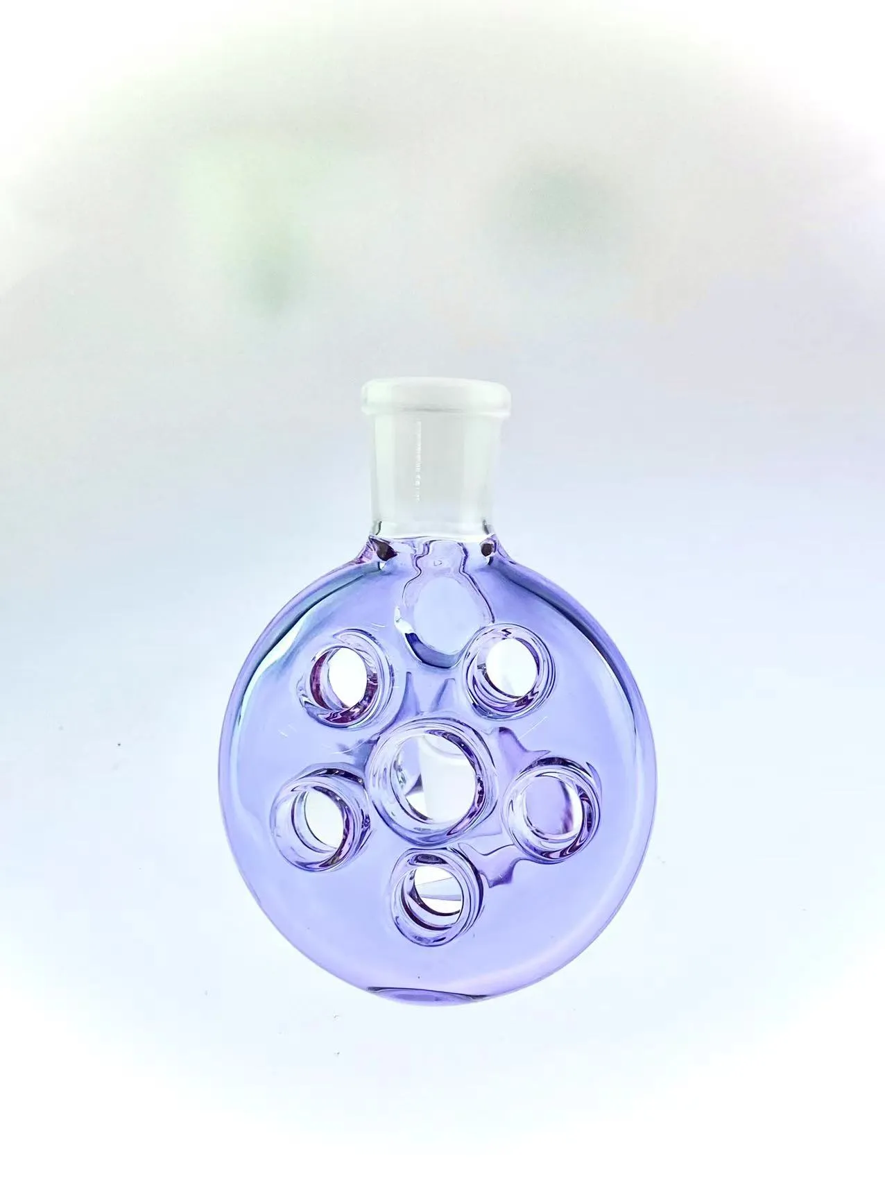 Glas-Shisha, violett, CFL-farbig, Schweizer Aschefänger, 14 und 18 mm, beide mit 4-Loch-Hornkopf von hoher Qualität