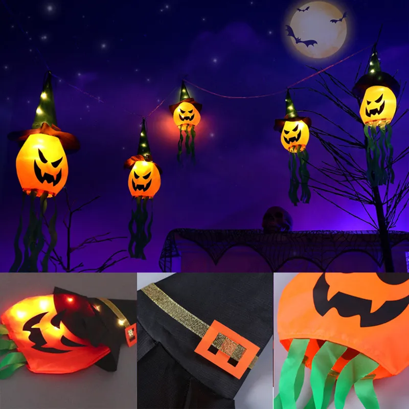 Pumpkin LED Halloween Decoration Flashing Light Gypsophila Ghost Festival Dress Up Glowing Ghost Hat Lamp Decor Hanging Lantern D4.0