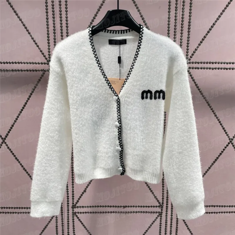 Cardigan en peluche avec lettres brodées pour femme, pull à manches longues, tricoté, sweat-shirt, automne et hiver