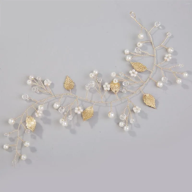 Grampos de cabelo acessórios de moda luz ouro cor metal flor folha headbands corrente macia pérola hairbands noiva jóias de casamento