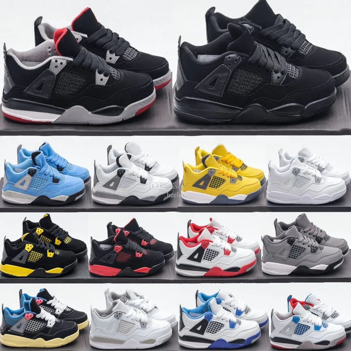 Crianças Criança 4s Designer Sapatos 4 Tênis Gato Preto Meninos Basquete Treinadores Militares Crianças Juventude Menina Sapato Fogo Vermelho Trovão Azul Criado Cool Cinza Branco Oreo Cimento