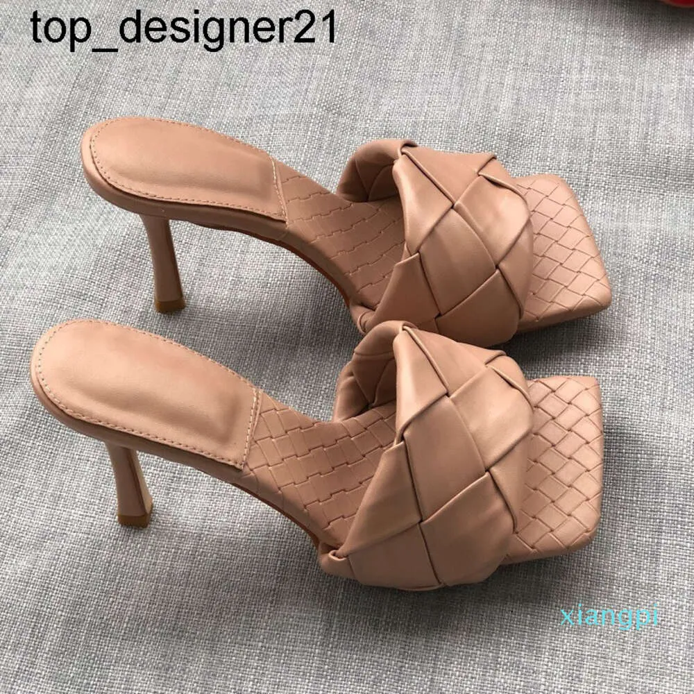 Neue Frauen Karree Schuhe mit Hohen Absätzen mode marke Frau Weben Luxus Designer Mules Stiletto frauen high Heels