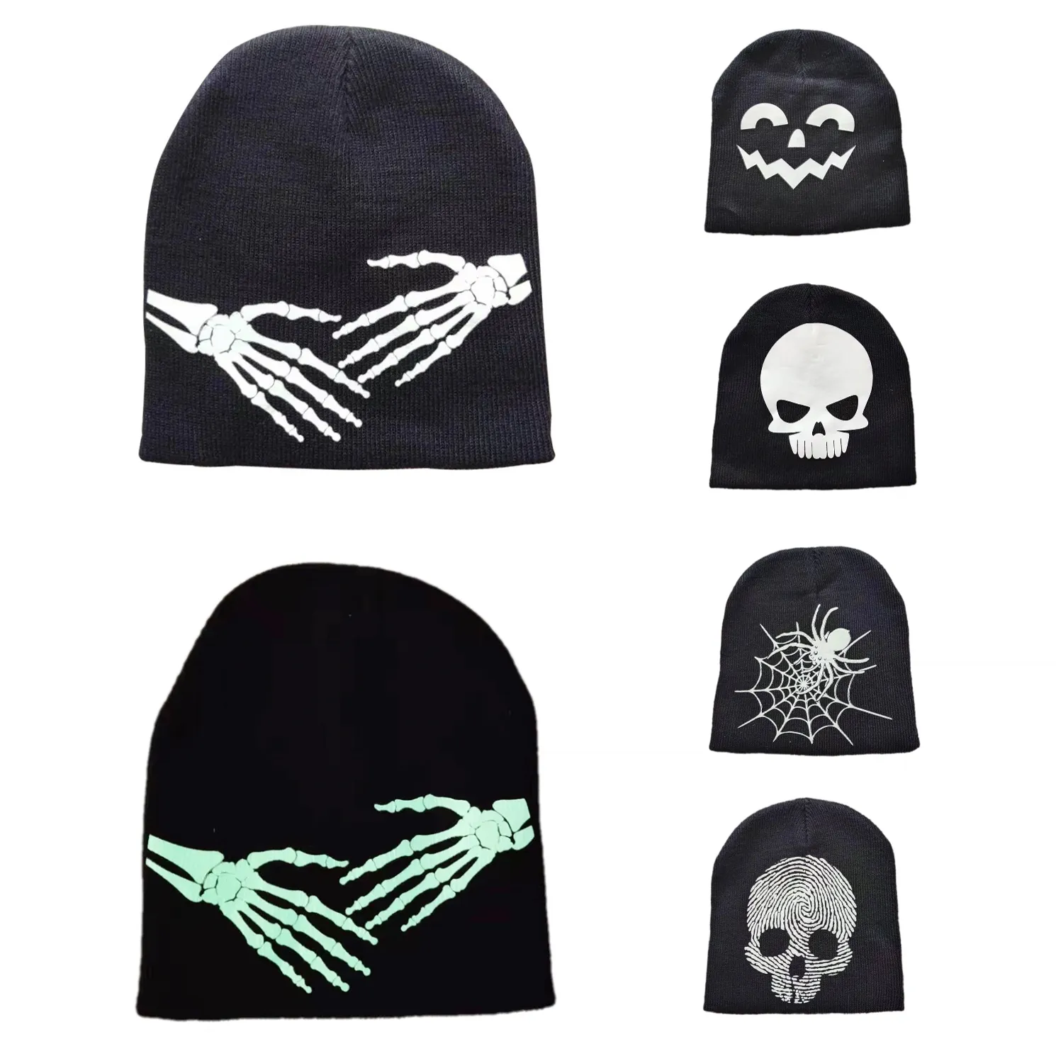 Halloween esqueleto crânio gorros de malha chapéus que brilham no escuro acessórios de festa das mulheres dos homens inverno cabeça mais quente gorro de cabelo legal boné