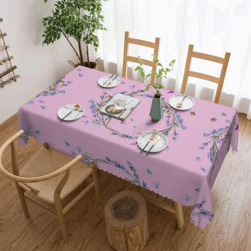 Toalha de mesa cor lavanda e borboletas toalha de mesa retangular à prova de óleo flores capa de planta para cozinha