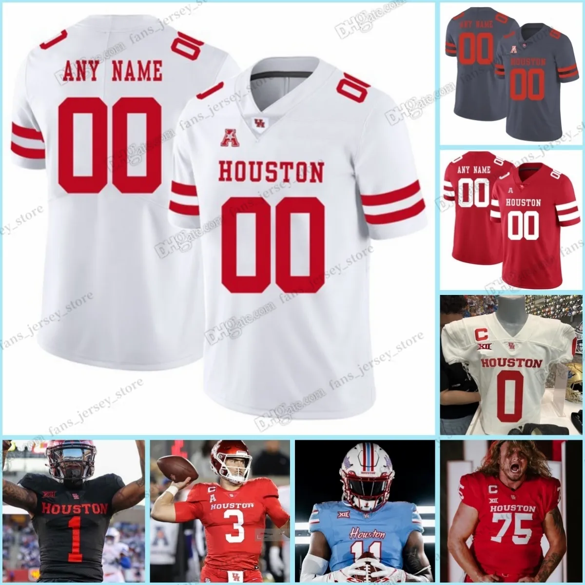 NCAA XS-6XL Houston Cougars Football Jersey Nathaniel Dell Jr. 3 Clayton Tune 11 Andre Ware 75 Jack Freeman 5 Marquez Stevenson Holman Edwards Ta'zhawn Henry Jett Huff