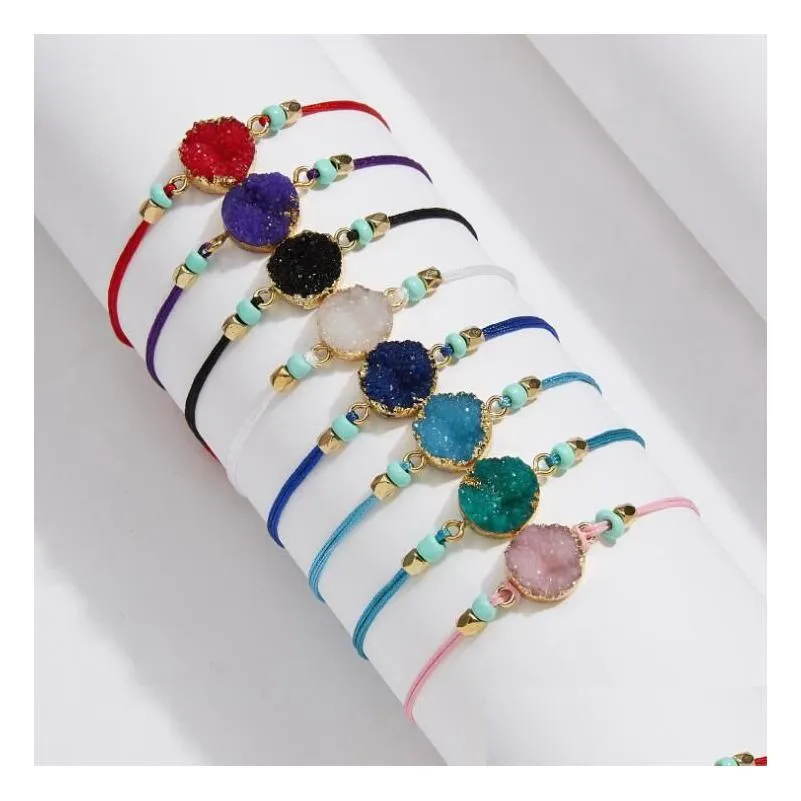 8 Kleuren Handgemaakte Geweven Natuursteen Bangle Lucky Touw Armband Make Wish Verstelbare Papieren Kaart Touwen Vriendschap Mode-sieraden Drop Deliv