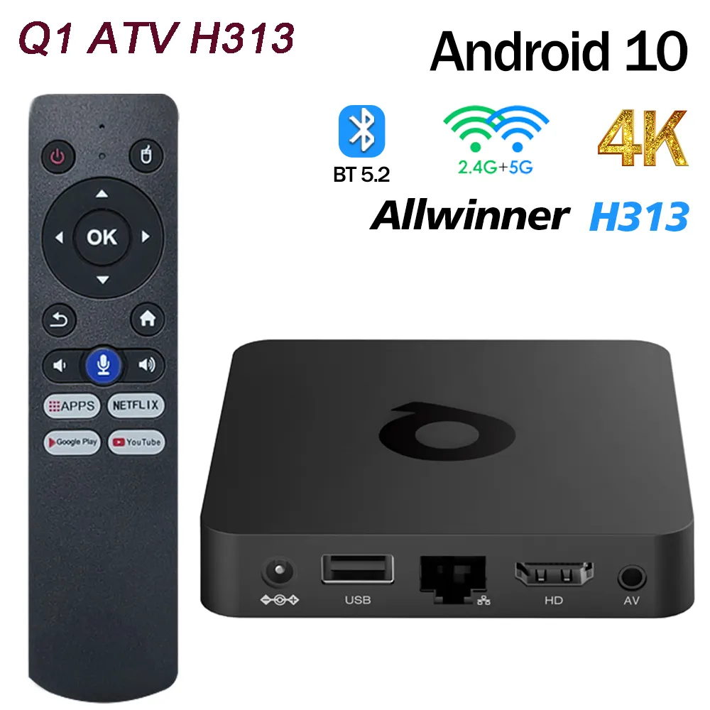 Q1 ATV H313 Android 10 스마트 TV 박스 Allwinner H313 2GB 16GB 2G 8G 듀얼 WiFi AndroidTV BT5.0 4K HD 상단 상자 미디어 플레이어