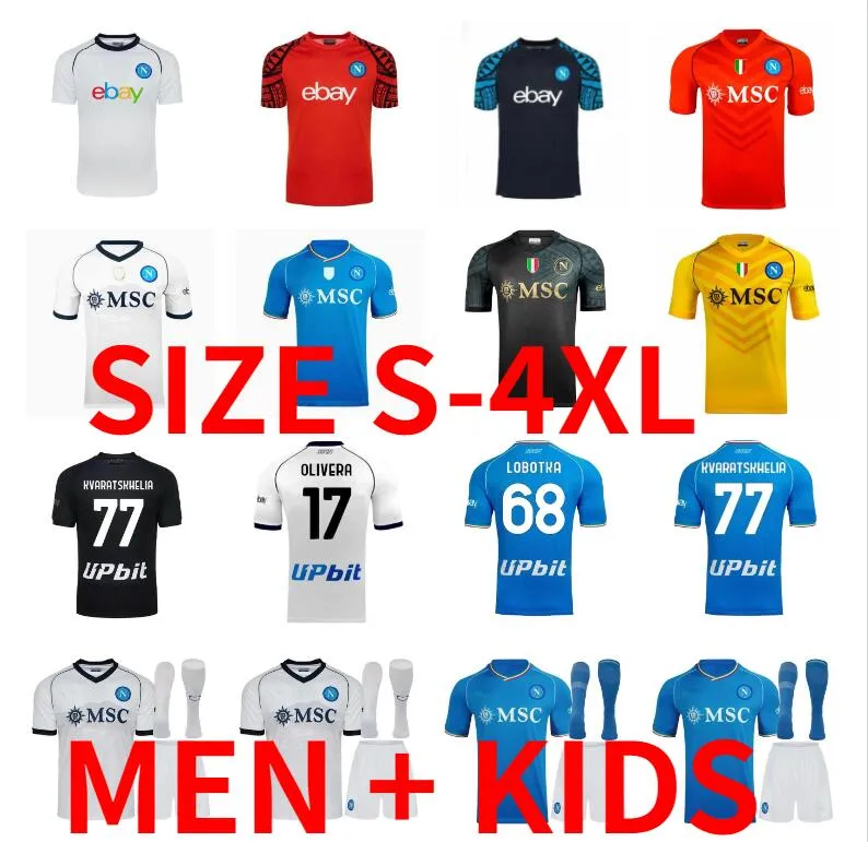 23 24 Napoli Soccer Jerseys Men Kit Kids Set Maglia Neapel 2023 2024 Kvaratskhelia Zielinski Maradona Min Jae Football Shirt Osimhen Lozano Halloween målvakt